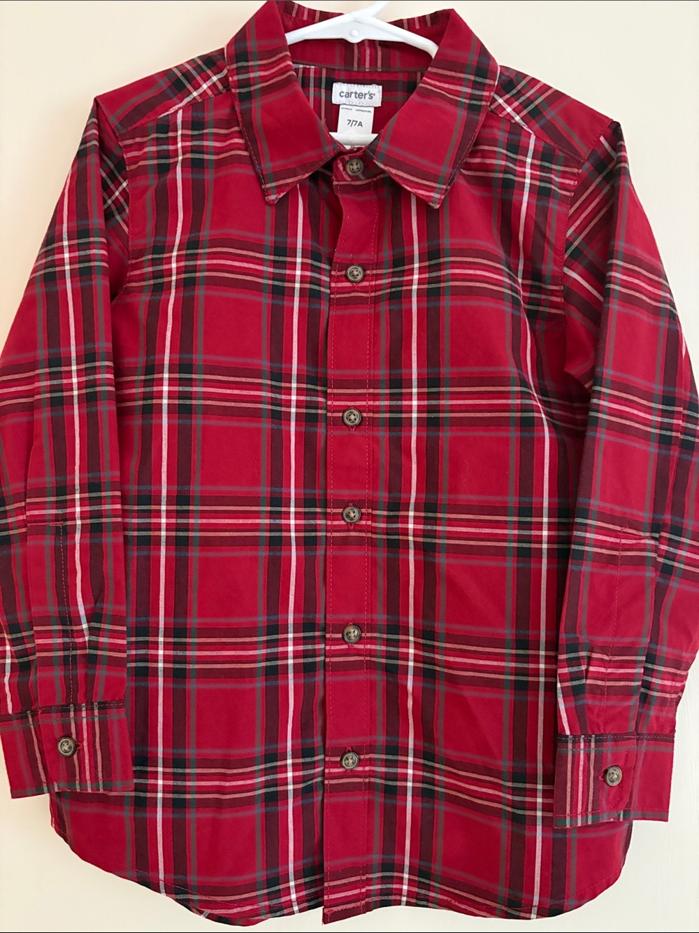 CARTER’S Red Plaid Holiday Button-Down Kids Shirt Size 7